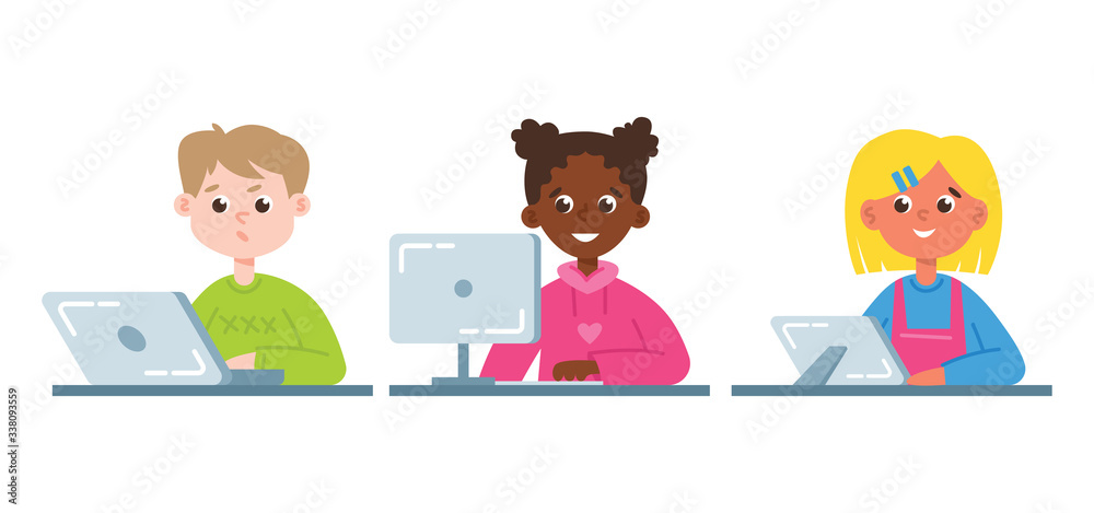 Kids studying online vector illustration. Kids studying online vector illustration.