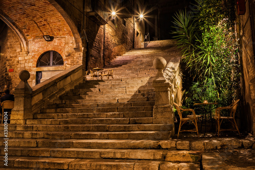 Pujada De Sant Domenec Stairs In Girona At Night photo
