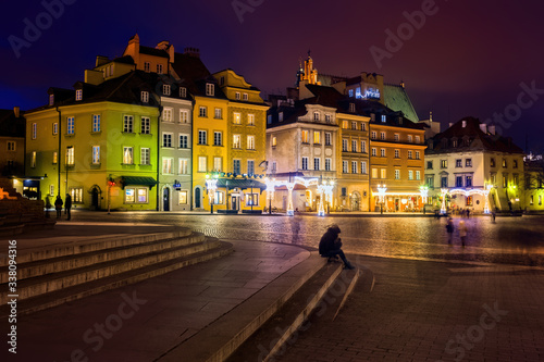 Night in Old Town of Warsaw City in Poland