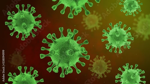 Coronavirus infection in the blood through a microscope. Motion graphics 3D. 4K Ultra HD