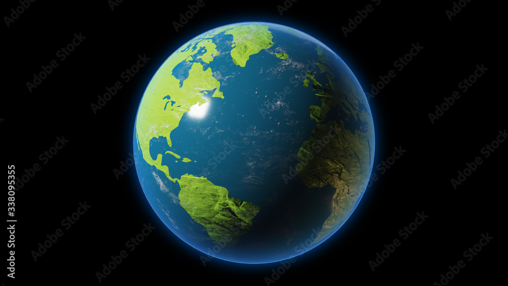 Earth planet isolated on black background. Clipping path included. 3D rendering.