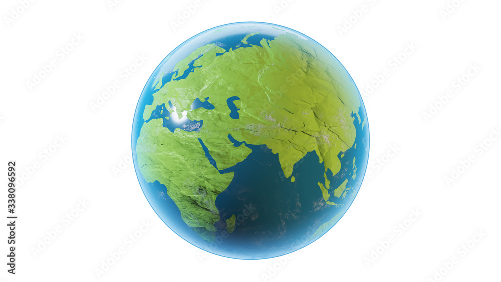 Earth planet isolated on white background. Clipping path included. 3D rendering.