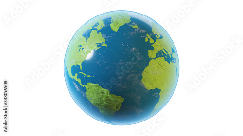 Earth planet isolated on white background. Clipping path included. 3D rendering.