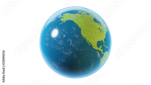 Earth planet isolated on white background. Clipping path included. 3D rendering.