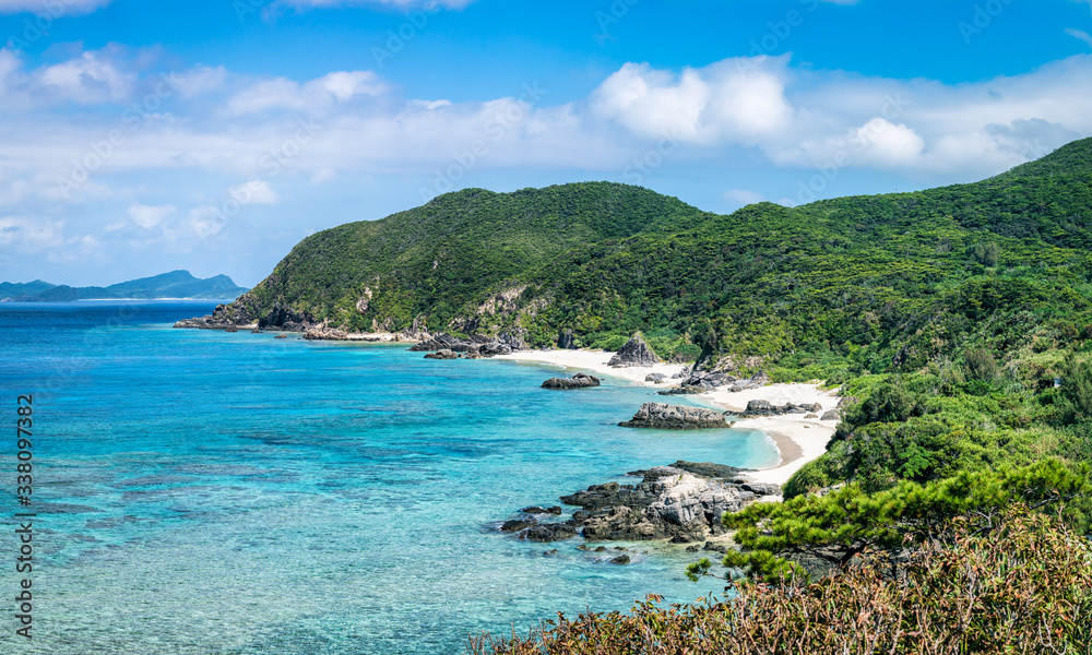 Rocky coast on the island of Tokashiki, Kerama Islands group, Okinawa, Japan