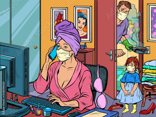 woman work at home freelance epidemic self isolation quarantine
