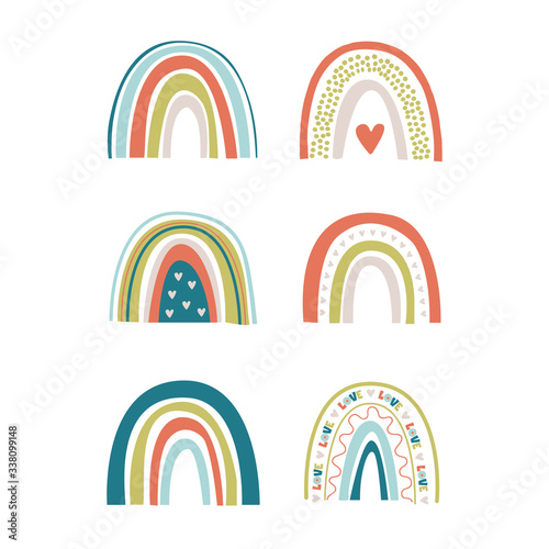 Vector set of cute spring rainbows.Its trendy abstract spring pastel color collection Ideal for any nurseries, children's clothing, to create fun, modern invitations for birthdays, baby showers