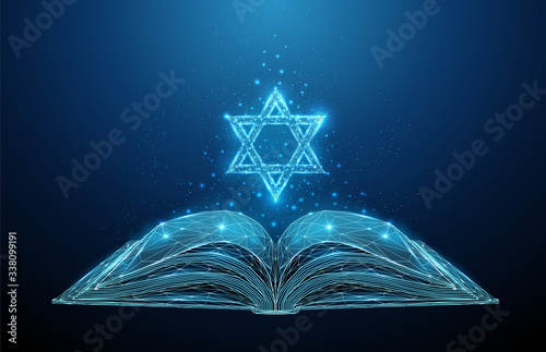 Abstract open Torah book with star of David