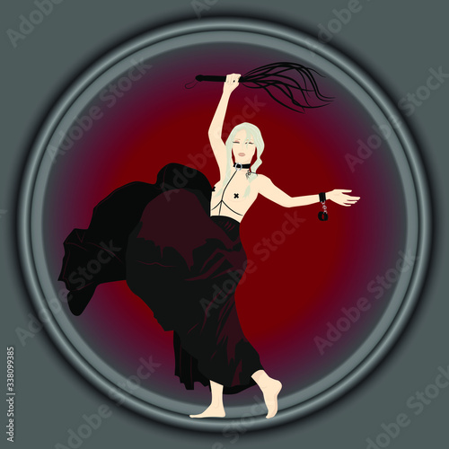 sadomasochistic girl with a whip and handcuffs vector illustration