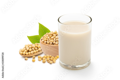 Fototapeta Soy milk in glass isolated on white background,