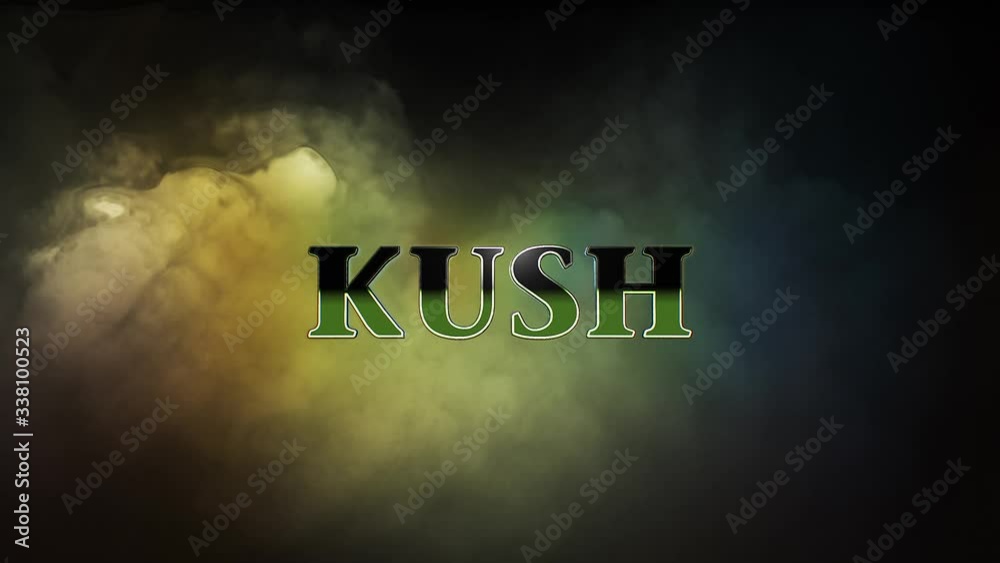 Kush dark chrome text with colorful smokey background
