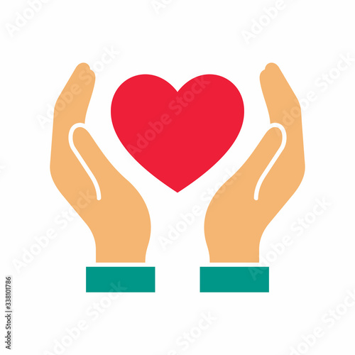 Heart in hands icon. Vector icon isolated on white background.