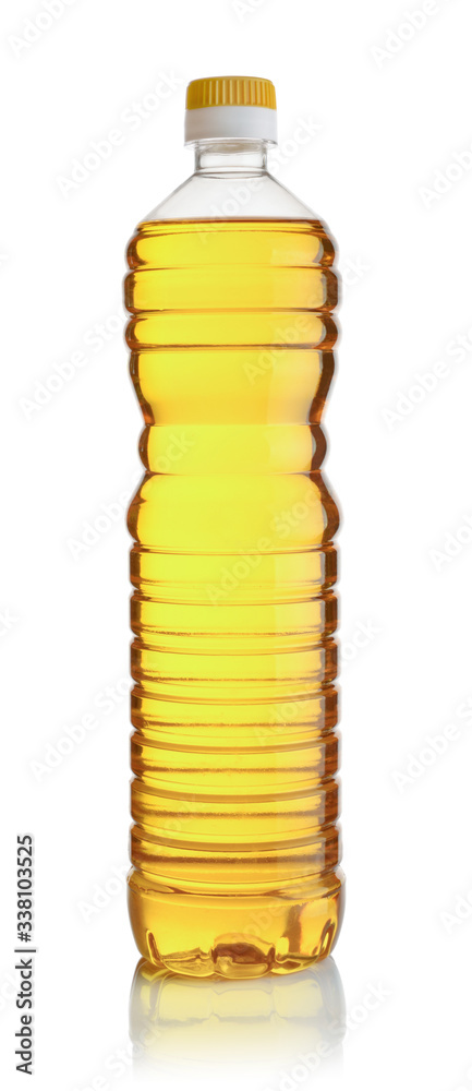Vegetable oil in plastic bottle isolated on white. Vegetable oil in plastic bottle isolated on white.