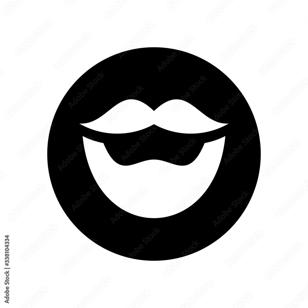 White beard icon design, mustache symbol, black circle shape background White beard icon design, mustache symbol, black circle shape background