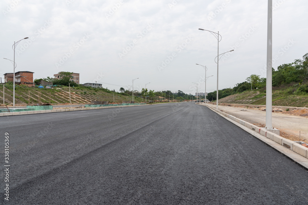 Perspective view of new asphalt road