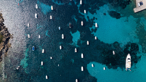 Bird view above boats in Sant Elm/Mallorca.