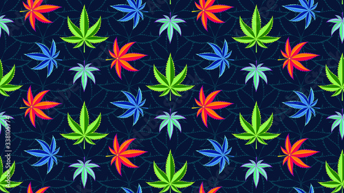 Seamless pattern with cannabis leaves. Cannabis, sativa, indica,marijuana. Vector Illustration background