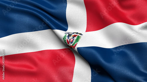 3D illustration of the flag of the Dominican Republic waving in the wind. photo