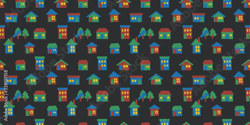 Paper craft houses background. Seamless pattern vector. Stay home.紙工作で作った家のパターン
