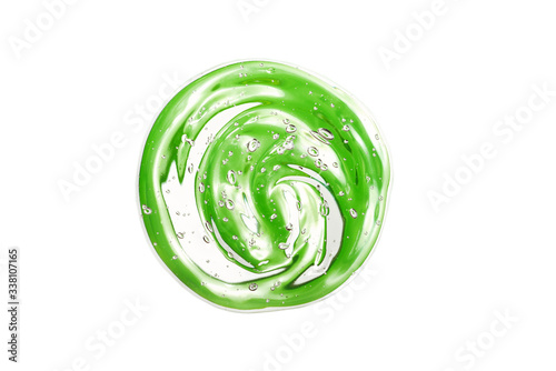 Aloe Vera cosmetic gel. Gel texture with bubbles on isolated white background. Concept of natural cosmetics. Close-up, macro