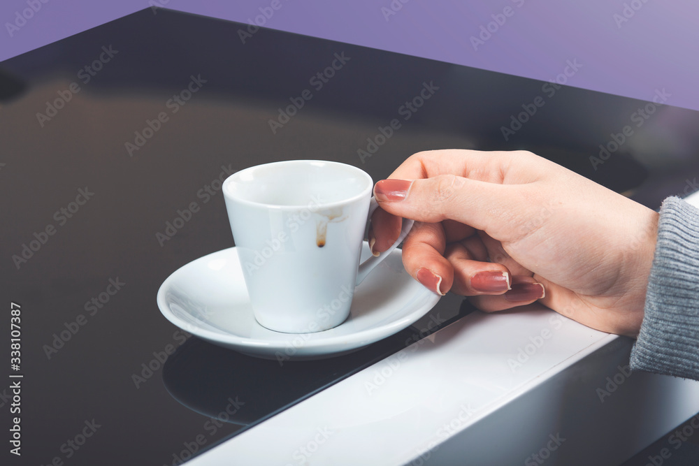 mid adult woman drinking coffee and reading news. Horizontal shape, copy space mid adult woman drinking coffee and reading news. Horizontal shape, copy space