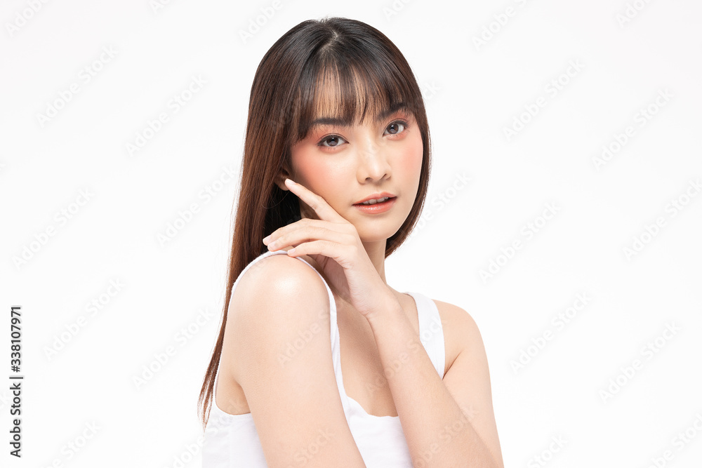 Young Beautiful Asian woman smile touching soft cheek with clean and fresh skin Happiness and cheerful with positive emotional,isolated on white background,Beauty Cosmetics and spa Treatment Concept Young Beautiful Asian woman smile touching soft cheek with clean and fresh skin Happiness and cheerful with positive emotional,isolated on white background,Beauty Cosmetics and spa Treatment Concept