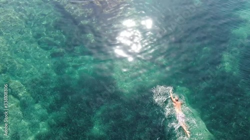 man swimmin on the sea of a beach of mallorca. Concep of summer, holiday, enjoy and relax photo