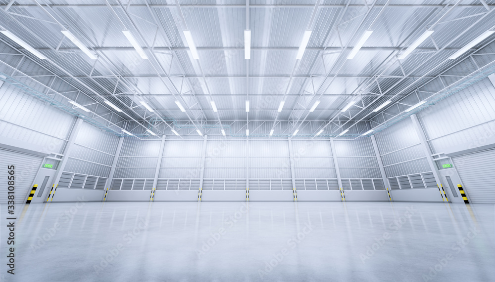 Fototapeta 3d rendering of empty warehouse building with concrete floor.