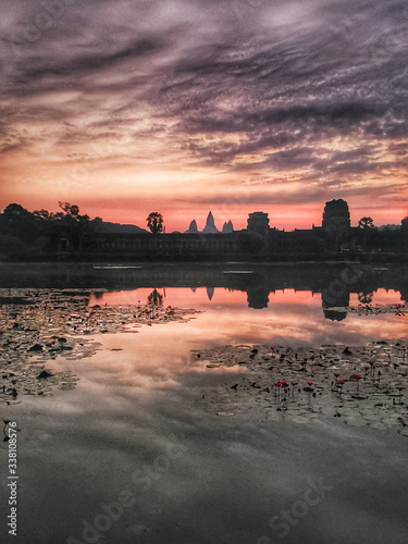 Siem Reap, Cambodia, December 30, 2019: Angkor Wat temple sunrise