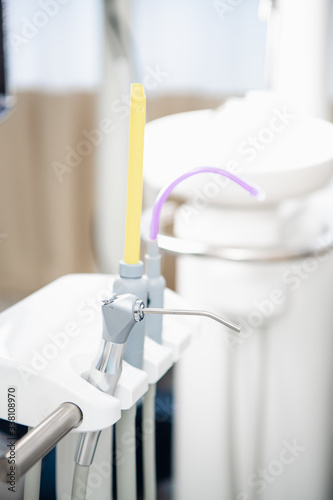 A close up shot of dental instruments in the clinic