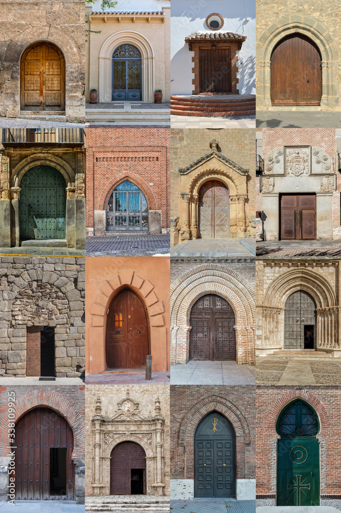photo montage with photographs of doors  from different places in Spain
