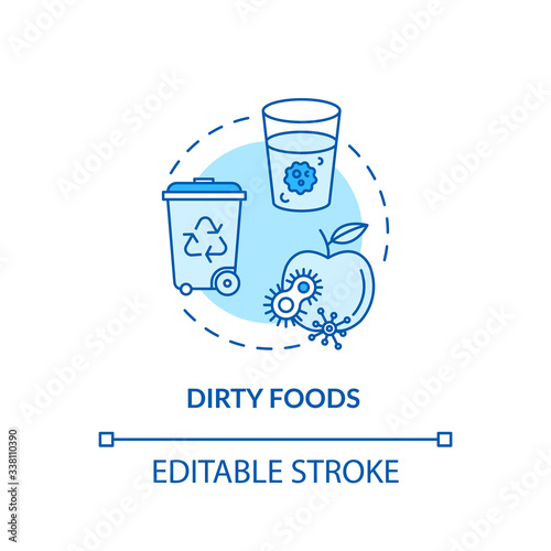 Dirty foods turquoise concept icon. Spoiled apple. Bacteria spread. Foodborne disease. Rotavirus cause idea thin line illustration. Vector isolated outline RGB color drawing. Editable stroke