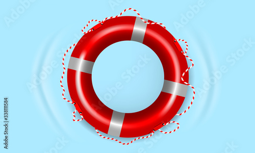 Realistic red lifebuoy in the water, vector illustration
