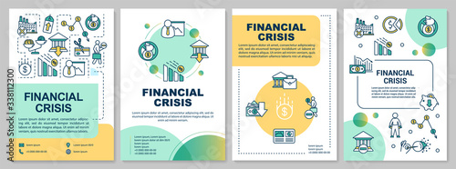 Financial crisis brochure template. Economic issue, stock market crash flyer, booklet, leaflet print, cover design with linear icons. Vector layouts for magazines, annual reports, advertising posters