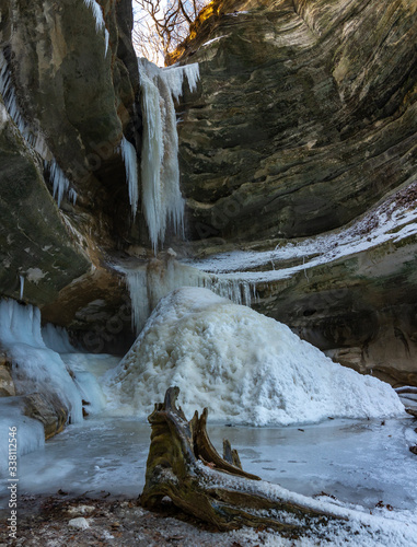 Frozen waterfall in St. Louis Canyon.  Starved Rock State Park  Illinois  USA