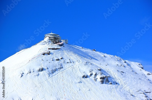 Schilthorn's summit, 2970 m, with the Piz Gloria.  Bernese Alps of Switzerland, Europe.