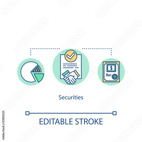 Securities concept icon. Crisis management, stability assurance, emergency planning idea thin line illustration. Business partnership. Vector isolated outline RGB color drawing. Editable stroke