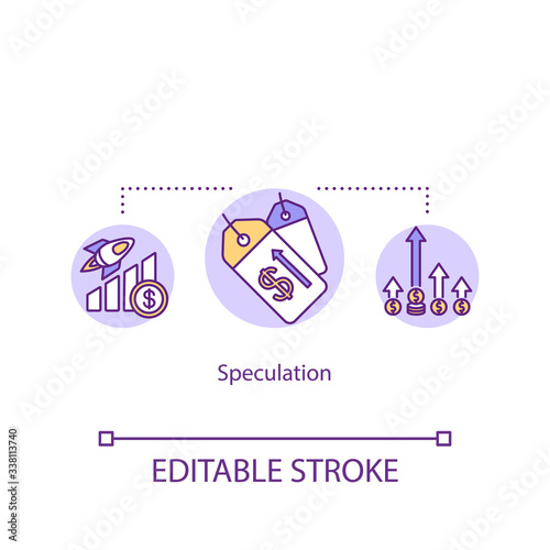 Speculation concept icon. Financial issue, economic bubble idea thin line illustration. Price growth, profiting on stock market fluctuations. Vector isolated outline RGB color drawing. Editable stroke