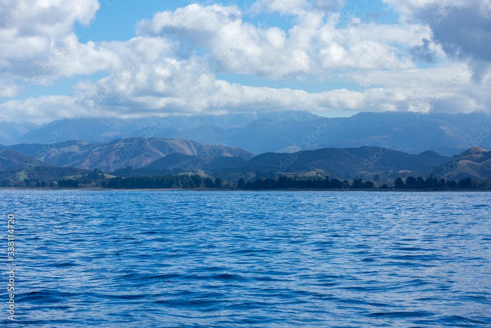 View of the Kaikoura coastline, New Zealand on a sunny day