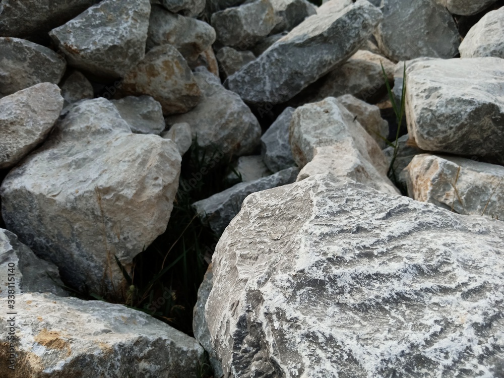 Abstract stones in construction Used in slope protection against soil collapse