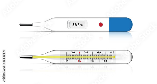 Mock up Realistic Thermometer Medical for fever check. Hospital Tool concept design on white background. Object Vector illustration