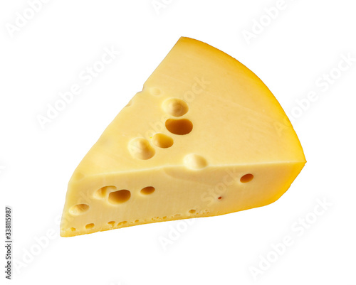 Piece of cheese isolated. Cheese with holes.
