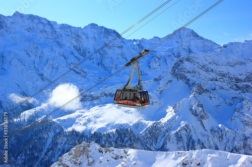 Cable car to the summit of the Schilthorn. Bernese Alps of Switzerland, Europe.