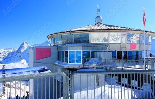 Schilthorn's summit, 2970 m, with the Piz Gloria.  Bernese Alps of Switzerland, Europe.