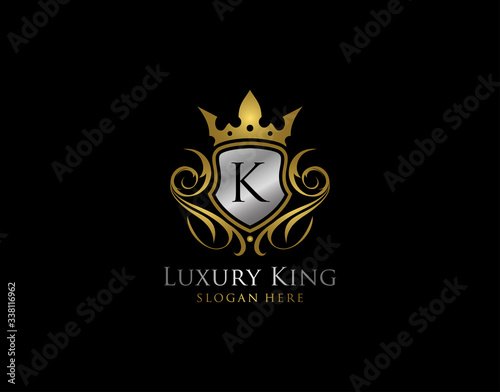 Luxury Shield K Letter Gold Logo, Golden K Classic Protection Symbol