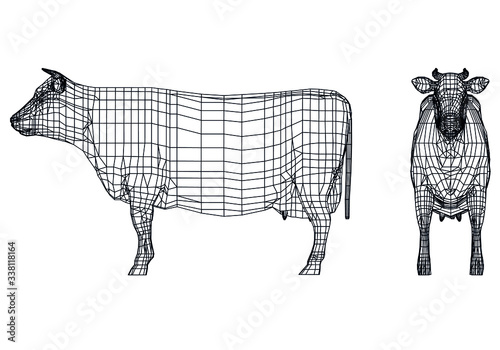 Cow polygonal lines illustration. Abstract vector cow on the white background