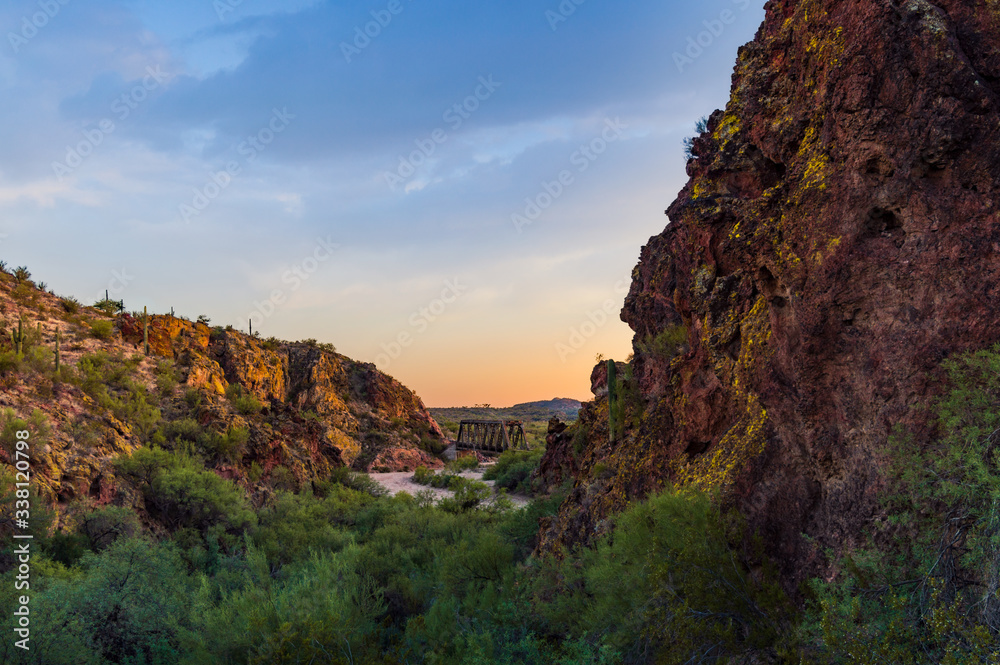 Desert Landscape with Railroad Bridge in Morristown Arizona