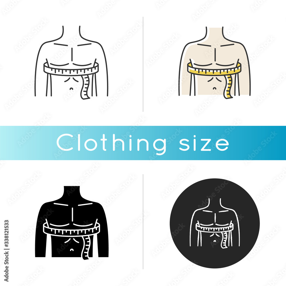 Chest circumference icon. Linear black and RGB color styles. Male upper