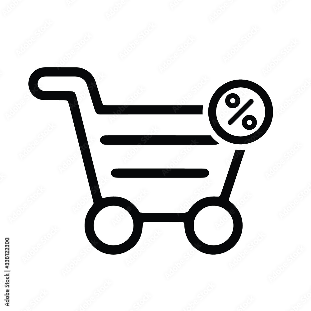 Percent sale shop cart icon. Outline percent sale shop cart vector icon for web design isolated on white background Percent sale shop cart icon. Outline percent sale shop cart vector icon for web design isolated on white background
