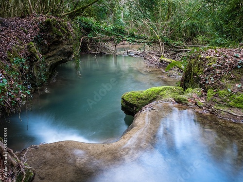 View of the Inglares River on the Ruta del Agua Hiking Trail (the Water Trail), near Berganzo, Alava, Basque Country, Spain photo